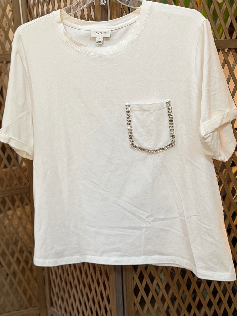 On 34th -White Short-Sleeve Tee with Embellished Pocket